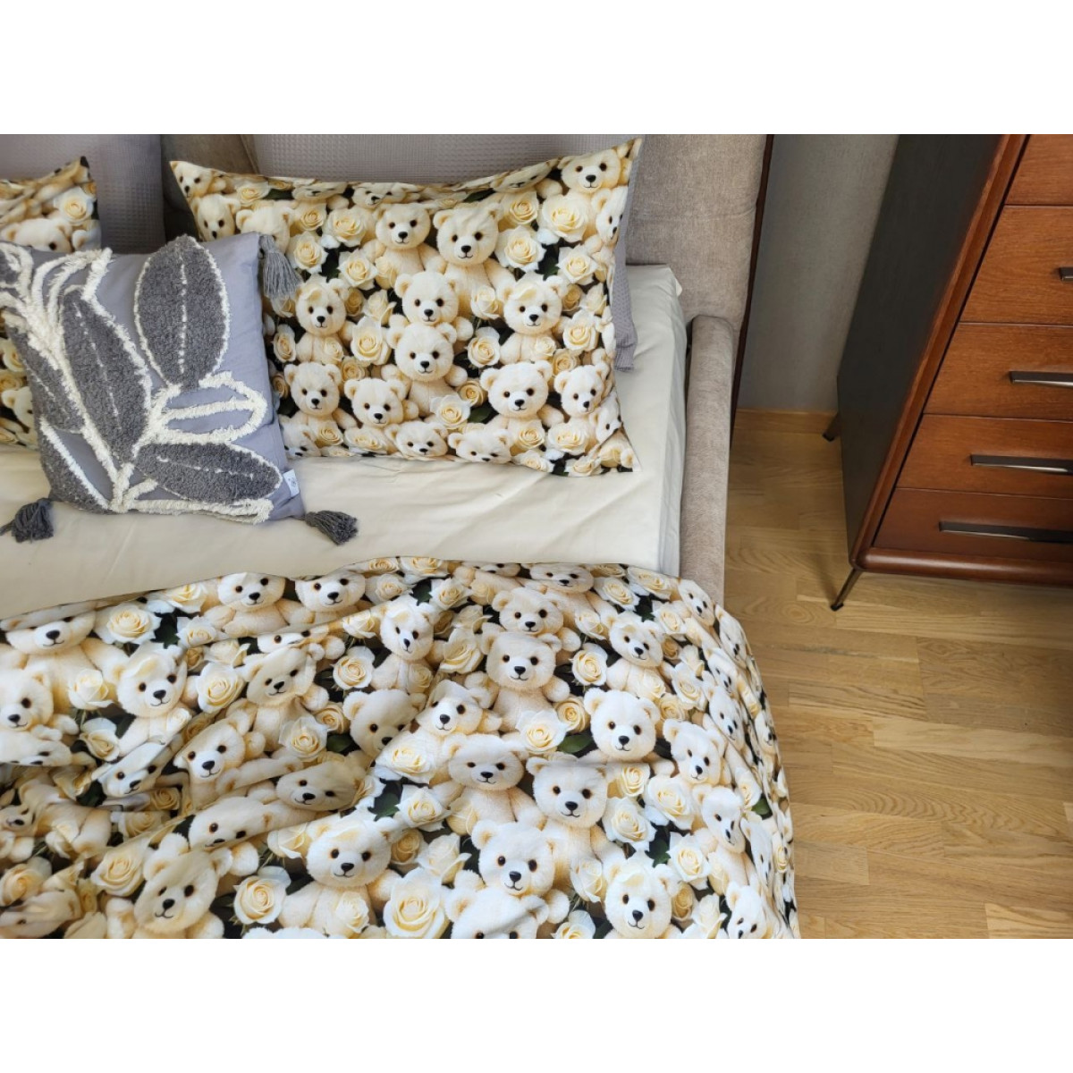 Бавовняна постіль cotton 5D Ведмедик із Трояндою